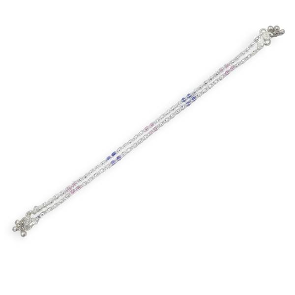 925 Sterling Silver Anklet in Links Design and Colourfull Stones